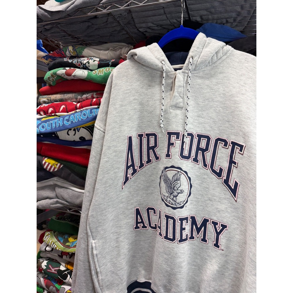 Vintage 90s Air Force Academy Hoodie Mens XL Gray Henley Pullover Sweatshirt
